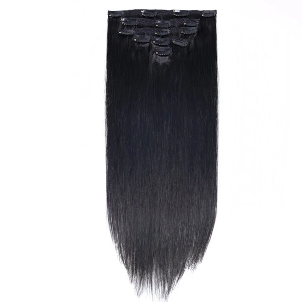 extension cheveux naturels lisses avec clips, couleur blond doré