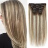 extension cheveux naturels lisses avec clips, couleur blond doré