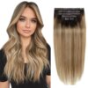 extension cheveux naturels lisses avec clips, couleur blond doré