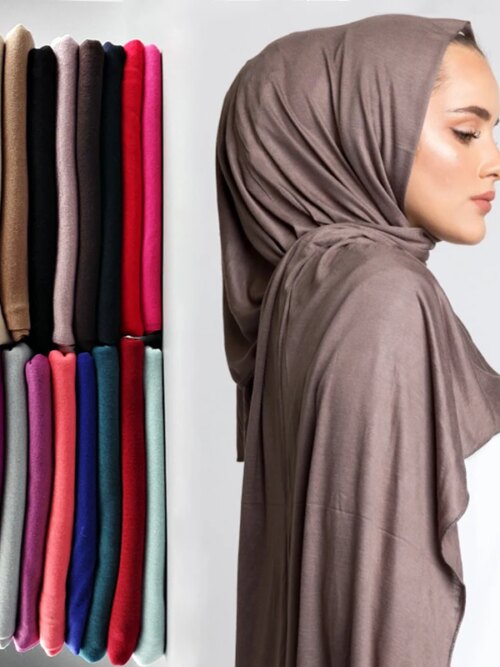 Hijab Musulman pour femmes, doux, de couleur unie, Bandana