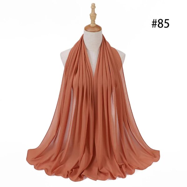 Foulard Hijab en mousseline de soie 72x175cm, couleur unie, mode musulmane