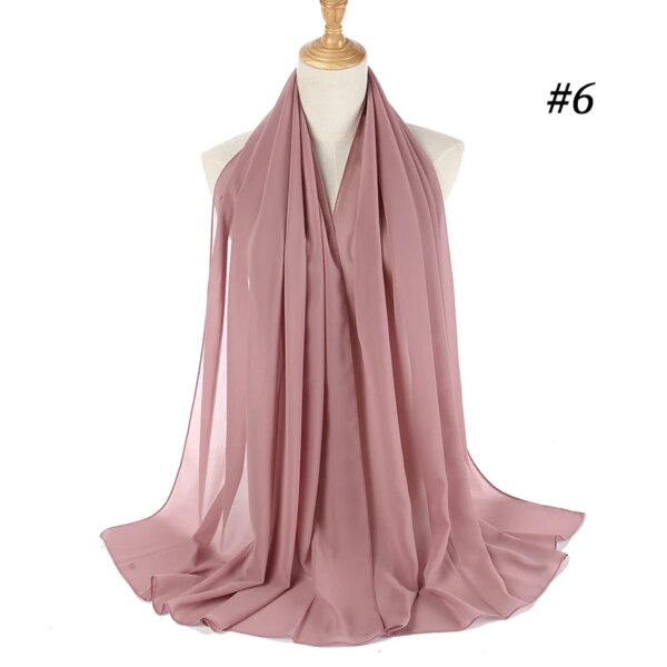 10889-5e7059.jpg Foulard Hijab en mousseline de soie 72x175cm, couleur unie, mode musulmane