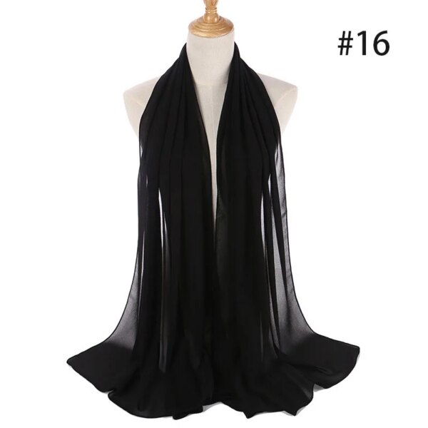 Foulard Hijab en mousseline de soie 72x175cm, couleur unie, mode musulmane