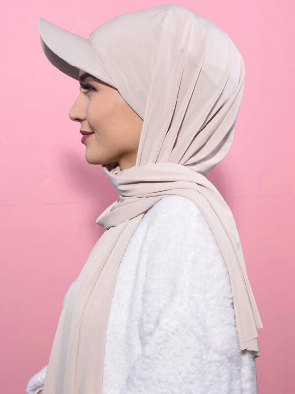 10979-b26aa2.jpg Hijab en mousseline de soie pour femmes, casquette de Sport d'été avec Base