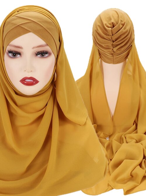Hijab instantané en mousseline de soie avec bonnets en Jersey