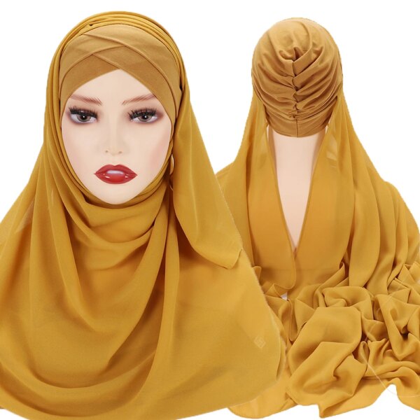 Hijab instantané en mousseline de soie avec bonnets en Jersey
