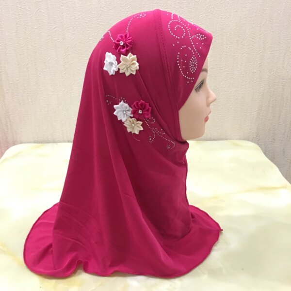 Hijab belle petite fille, hijab amira avec fleurs, pour enfants de 2 à 6 ans