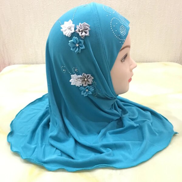 Hijab belle petite fille, hijab amira avec fleurs, pour enfants de 2 à 6 ans