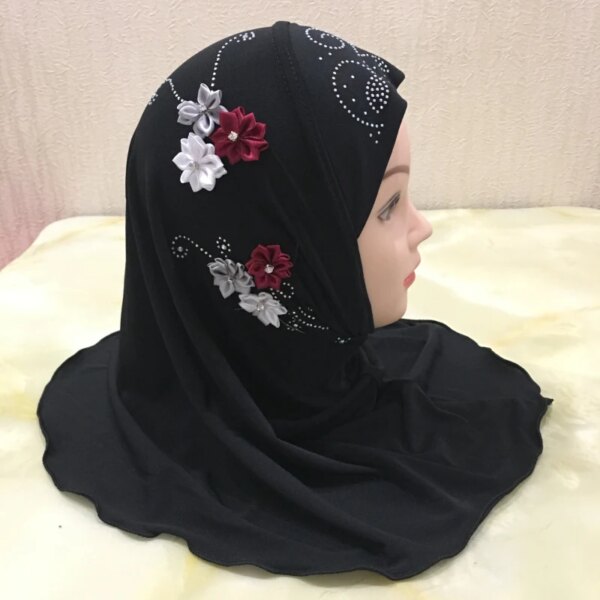 Hijab belle petite fille, hijab amira avec fleurs, pour enfants de 2 à 6 ans