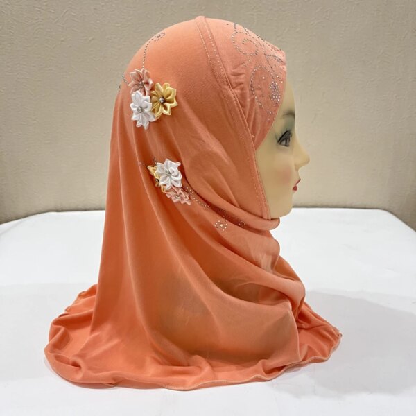 Hijab belle petite fille, hijab amira avec fleurs, pour enfants de 2 à 6 ans