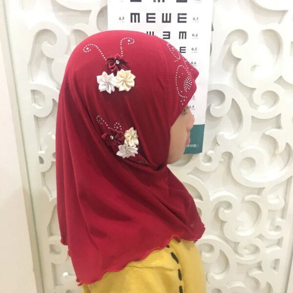 Hijab belle petite fille, hijab amira avec fleurs, pour enfants de 2 à 6 ans