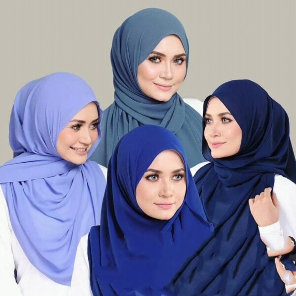 Hijab foulard musulmane pour femme, hijabs longue de couleur unie