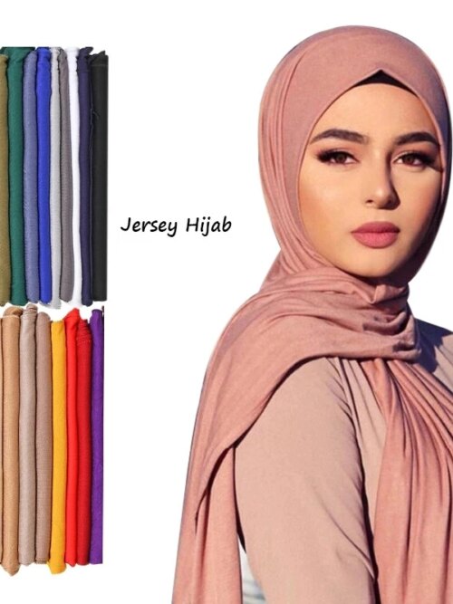 Hijab foulard musulmane pour femme, hijabs longue de couleur unie