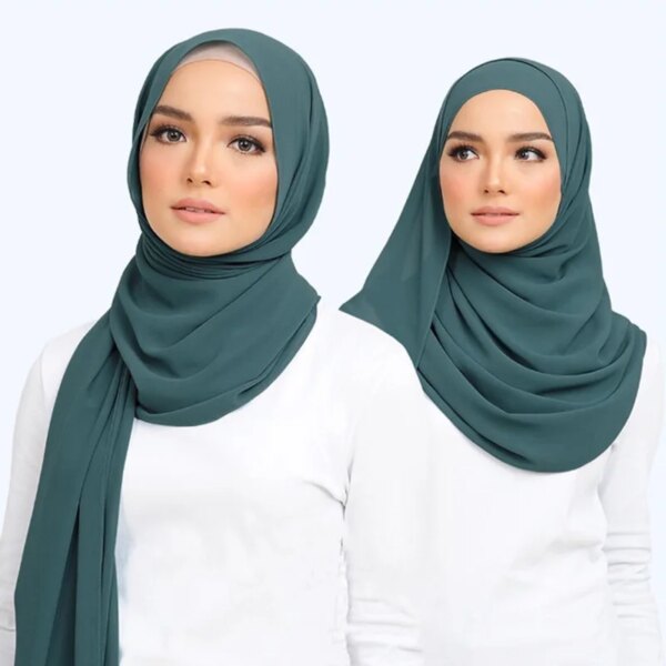 Hijab foulard musulmane pour femme, hijabs longue de couleur unie