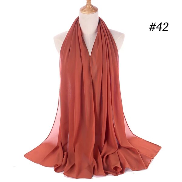 Hijab en mousseline de soie pour femmes, 72x175cm, foulard uni, mode musulmane