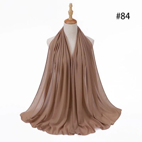 Hijab en mousseline de soie pour femmes, 72x175cm, foulard uni, mode musulmane