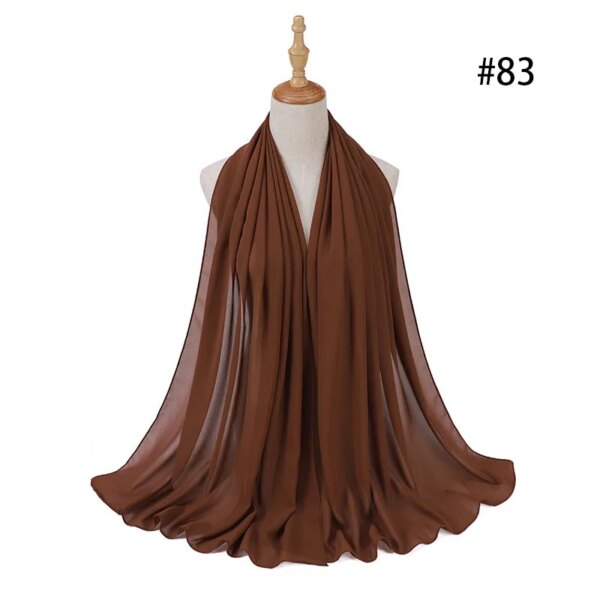 Hijab en mousseline de soie pour femmes, 72x175cm, foulard uni, mode musulmane