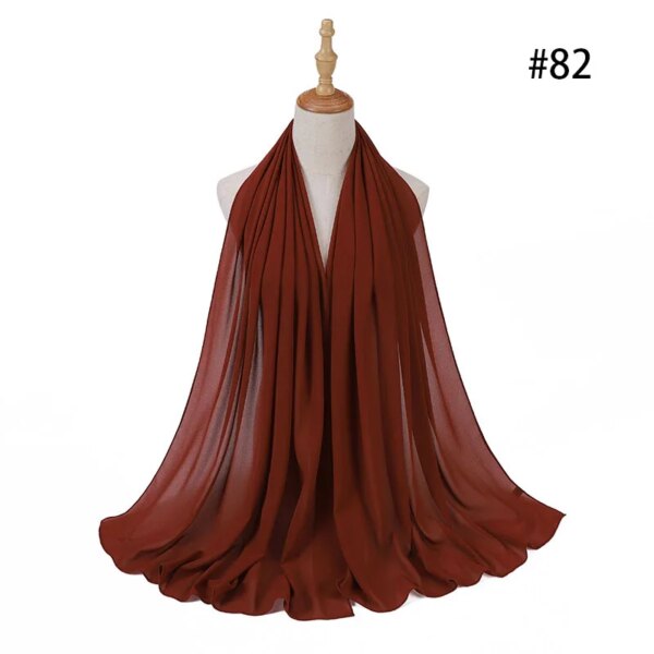 Hijab en mousseline de soie pour femmes, 72x175cm, foulard uni, mode musulmane