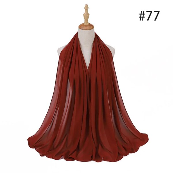 11569-77b0fa.jpg Hijab en mousseline de soie pour femmes, 72x175cm, foulard uni, mode musulmane