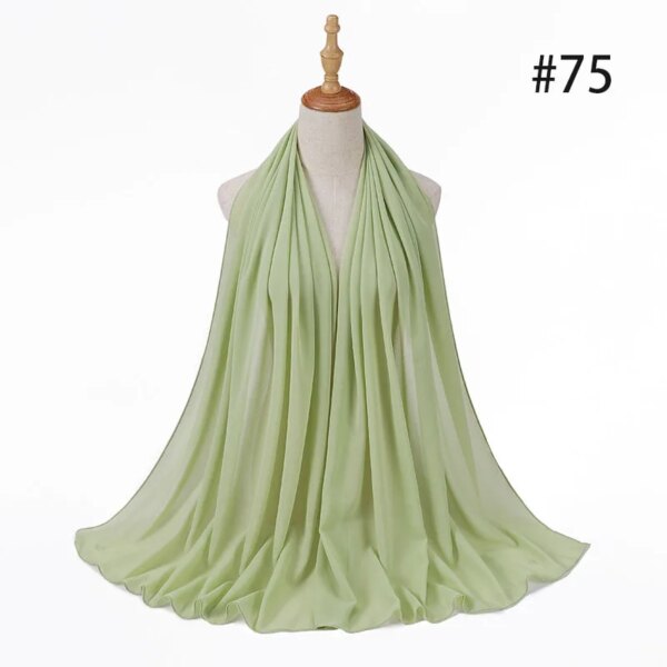Hijab en mousseline de soie pour femmes, 72x175cm, foulard uni, mode musulmane