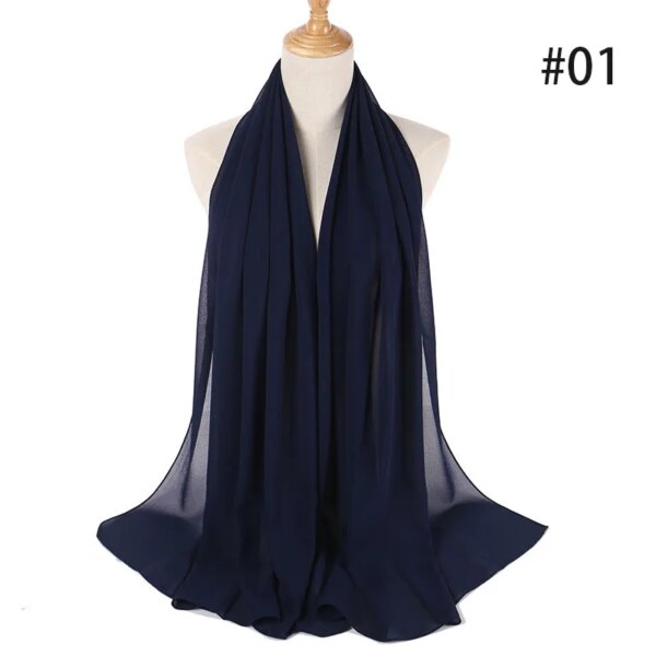 Hijab en mousseline de soie pour femmes, 72x175cm, foulard uni, mode musulmane