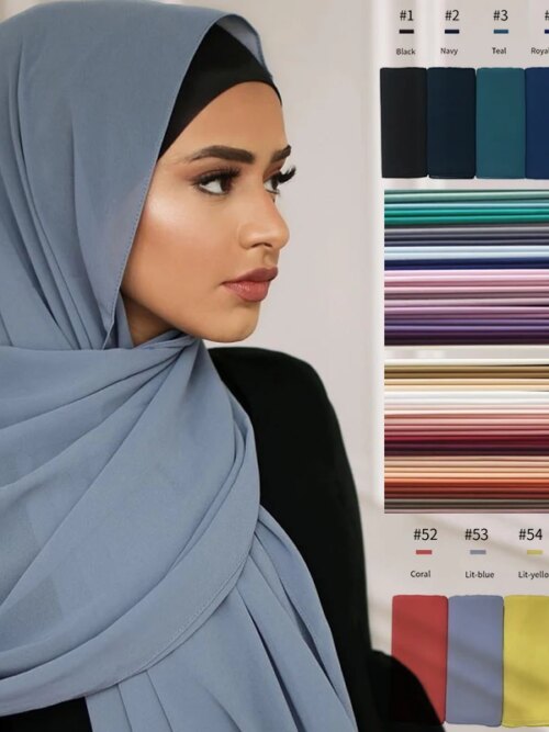 Foulard Hijab en mousseline de soie pour Femme, voile musulman