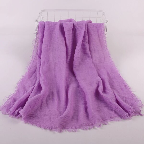 12237-2411af.jpg hijab Bandeau voile froissé en coton pour femme, écharpe longue de couleur unie