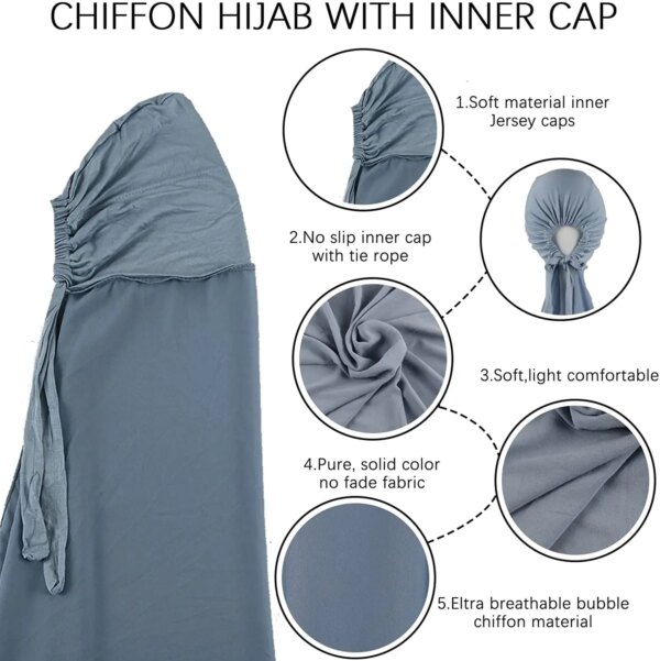 Hijab en mousseline de soie pour femmes musulmanes, avec Bonnet