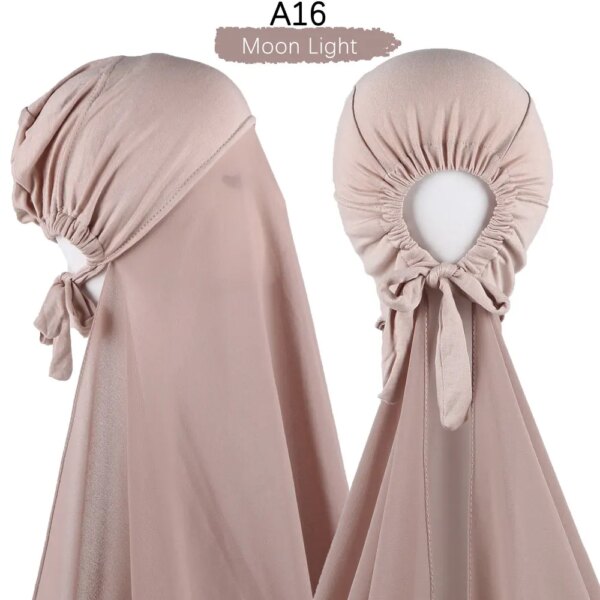 Hijab en mousseline de soie pour femmes musulmanes, avec Bonnet