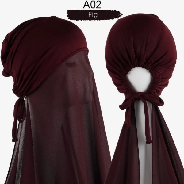 12477-0d40c3.jpg Hijab en mousseline de soie pour femmes musulmanes, avec Bonnet