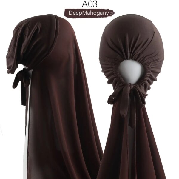 Hijab en mousseline de soie pour femmes musulmanes, avec Bonnet