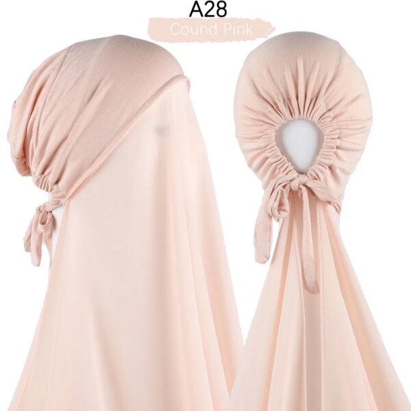 Hijab en mousseline de soie pour femmes musulmanes, avec Bonnet