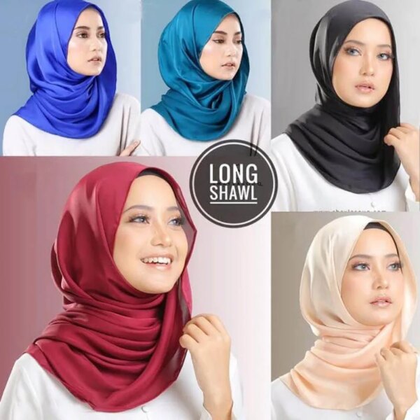 Hijab Foulard en Satin de soie uni pour femmes, voile de couleur unie, Long châles pour femmes