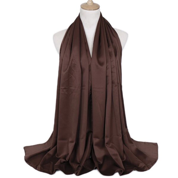 Hijab Foulard en Satin de soie uni pour femmes, voile de couleur unie, Long châles pour femmes