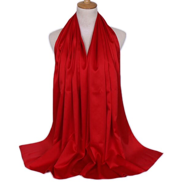Hijab Foulard en Satin de soie uni pour femmes, voile de couleur unie, Long châles pour femmes