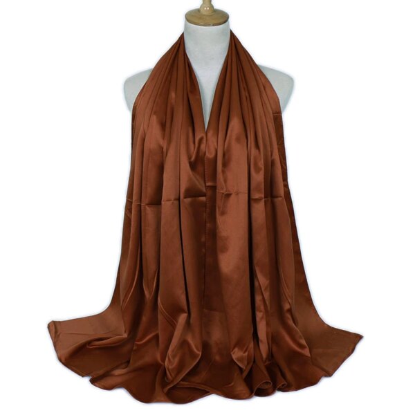 Hijab Foulard en Satin de soie uni pour femmes, voile de couleur unie, Long châles pour femmes