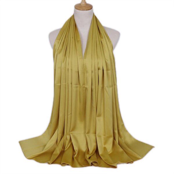 Hijab Foulard en Satin de soie uni pour femmes, voile de couleur unie, Long châles pour femmes