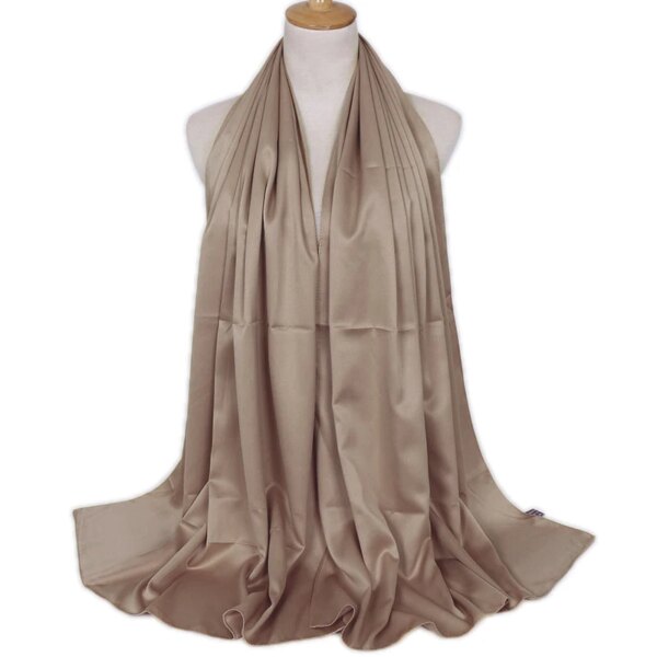 Hijab Foulard en Satin de soie uni pour femmes, voile de couleur unie, Long châles pour femmes