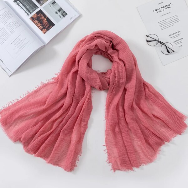 Hijab musulman pour femmes, écharpe froissée en coton doux, couleur unie