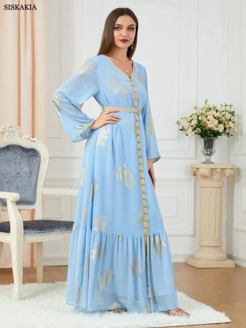 Abaya robe de soirée pour femmes, imprimé dubaï, manches longues