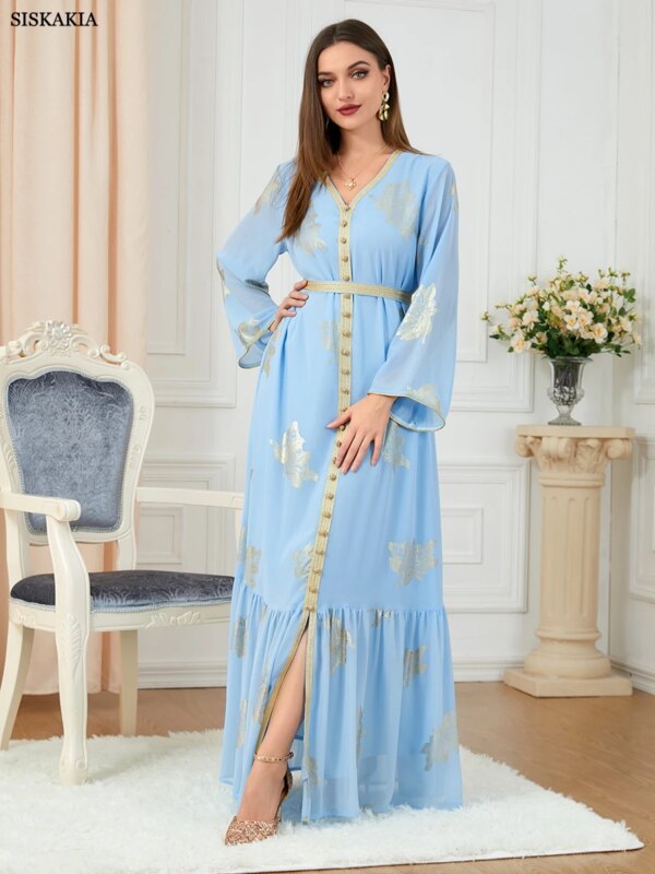 Abaya robe de soirée pour femmes, imprimé dubaï, manches longues
