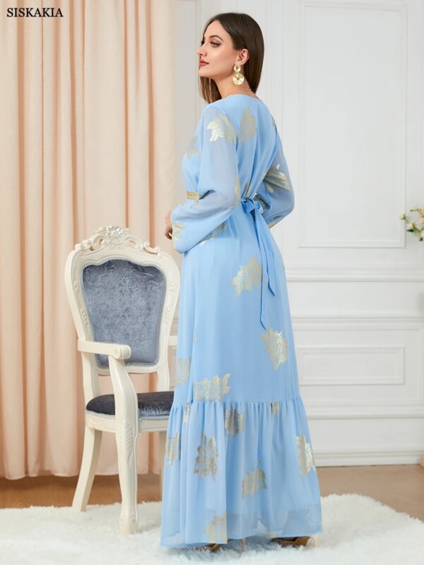 Abaya robe de soirée pour femmes, imprimé dubaï, manches longues