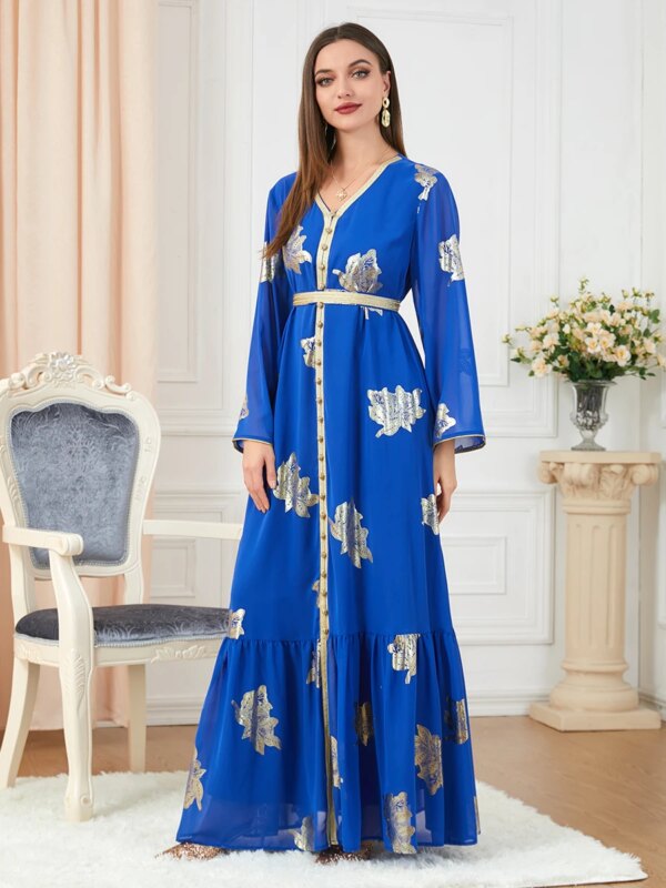 Abaya robe de soirée pour femmes, imprimé dubaï, manches longues