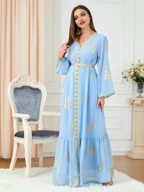 Abaya robe de soirée pour femmes, imprimé dubaï, manches longues