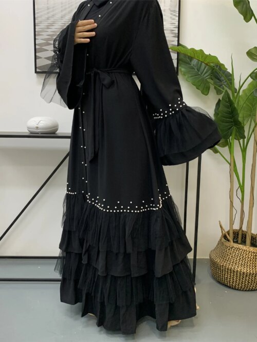 Abaya dubai – Robe Hijab en maille perlée pour femmes, vêtements islamiques