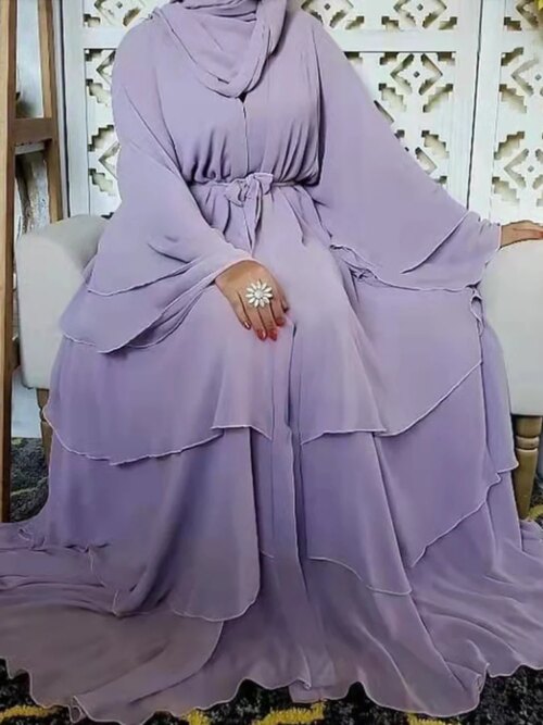 Abaya en mousseline de soie, Robe musulmane à trois couches
