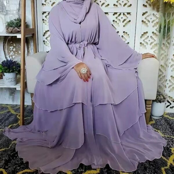 Abaya en mousseline de soie, Robe musulmane à trois couches