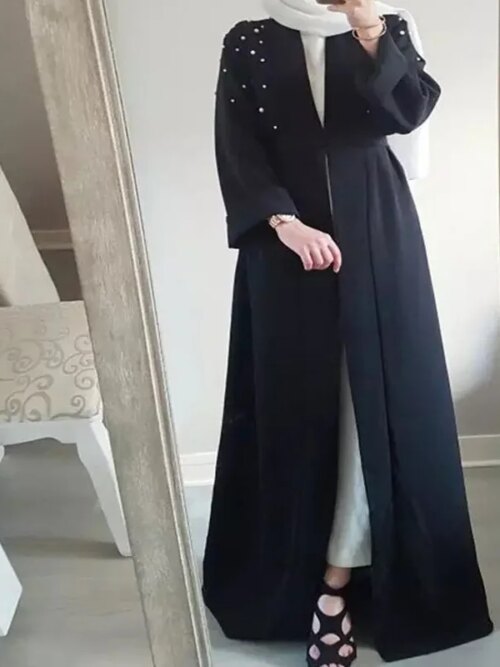 Abaya Robe pour femmes musulmanes, Kimono ouvert avec perles