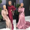 Robe musulmane en Satin plissé pour femmes, caftan élégant de couleur Pure