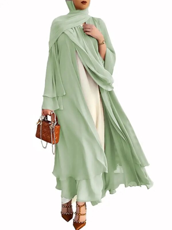 Abaya – Kimono Double couche pour femmes, Cardigan musulman